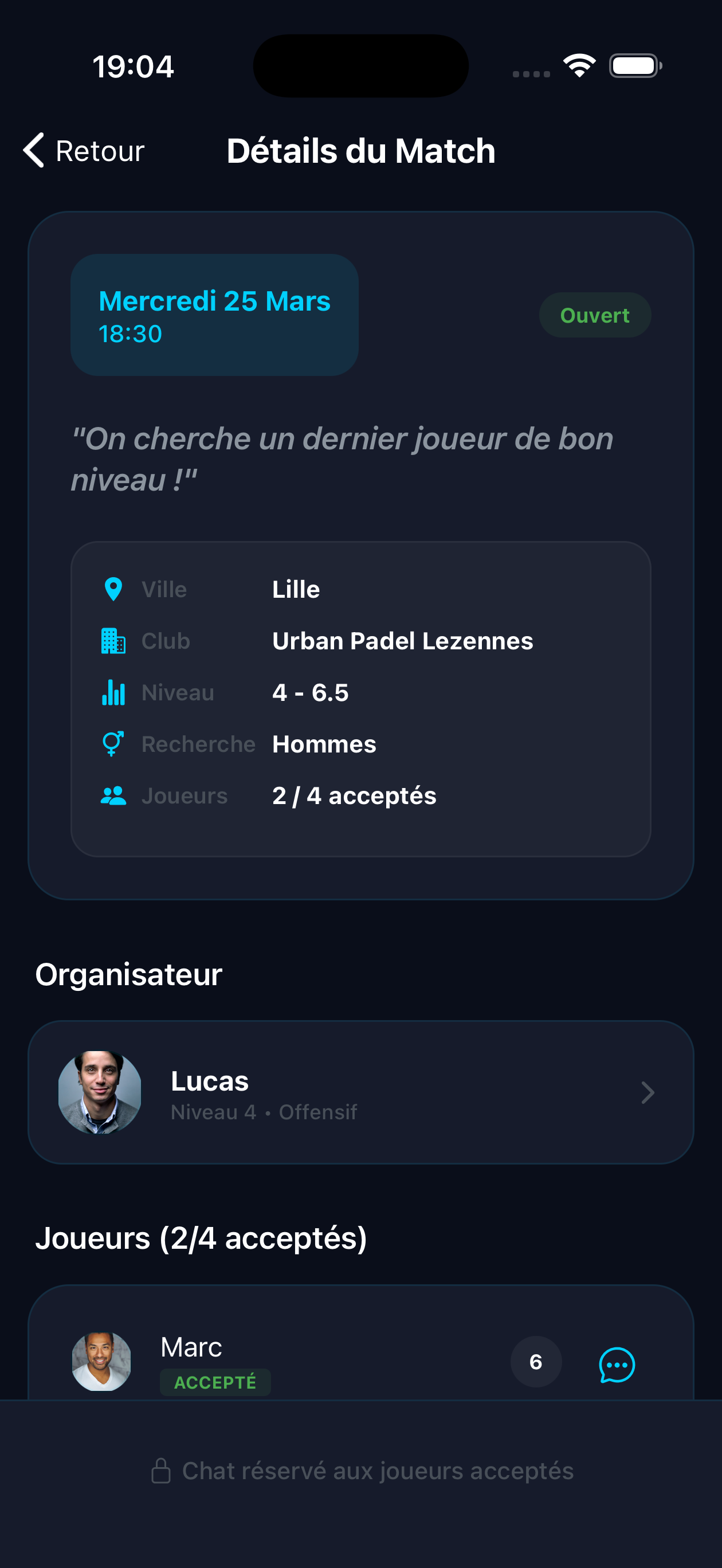 Détail du match