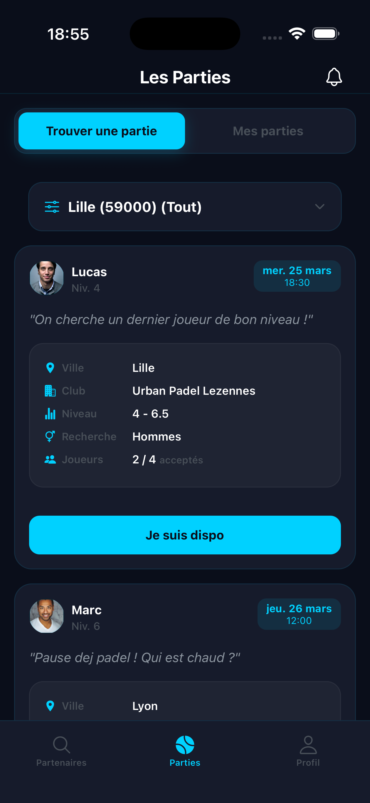Liste des parties